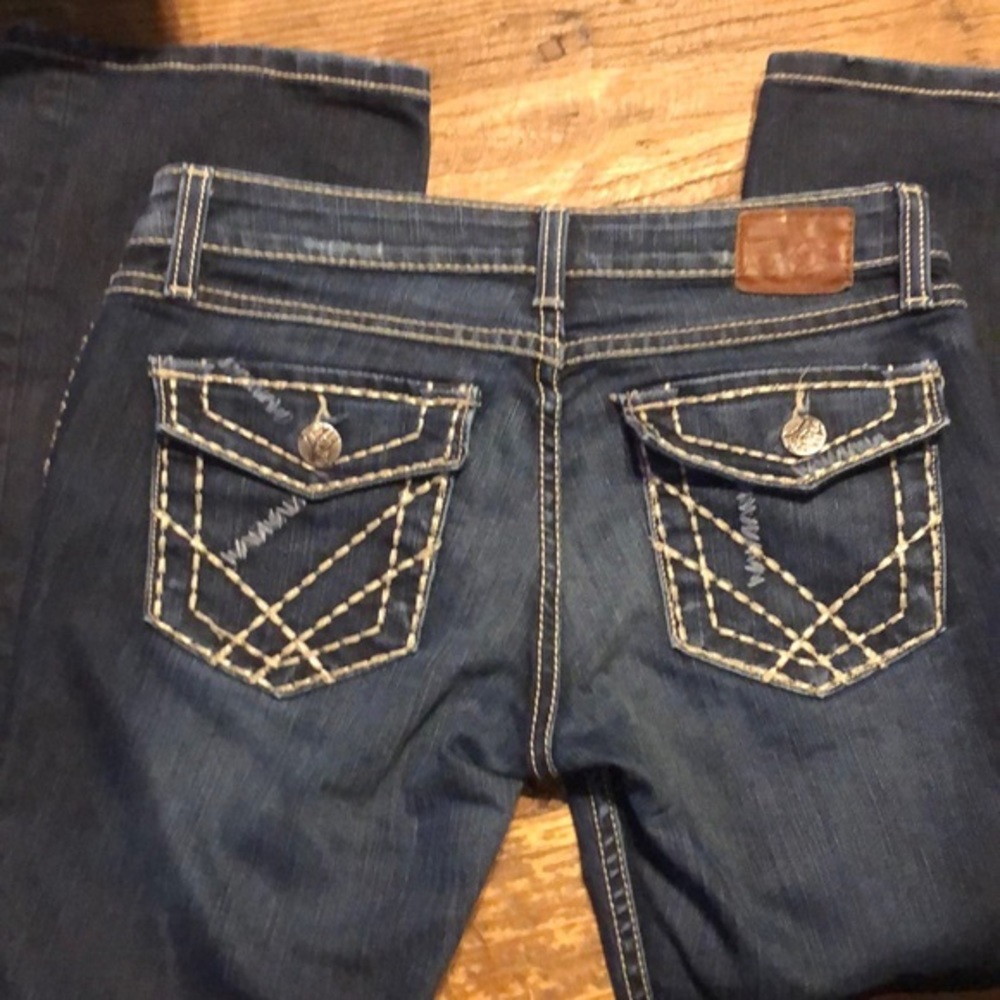 BKE TENLEY STRETCH JEANS Size 29 x 31.5 THICK STITCH METALLIC BOOT CUT‎ V- 9